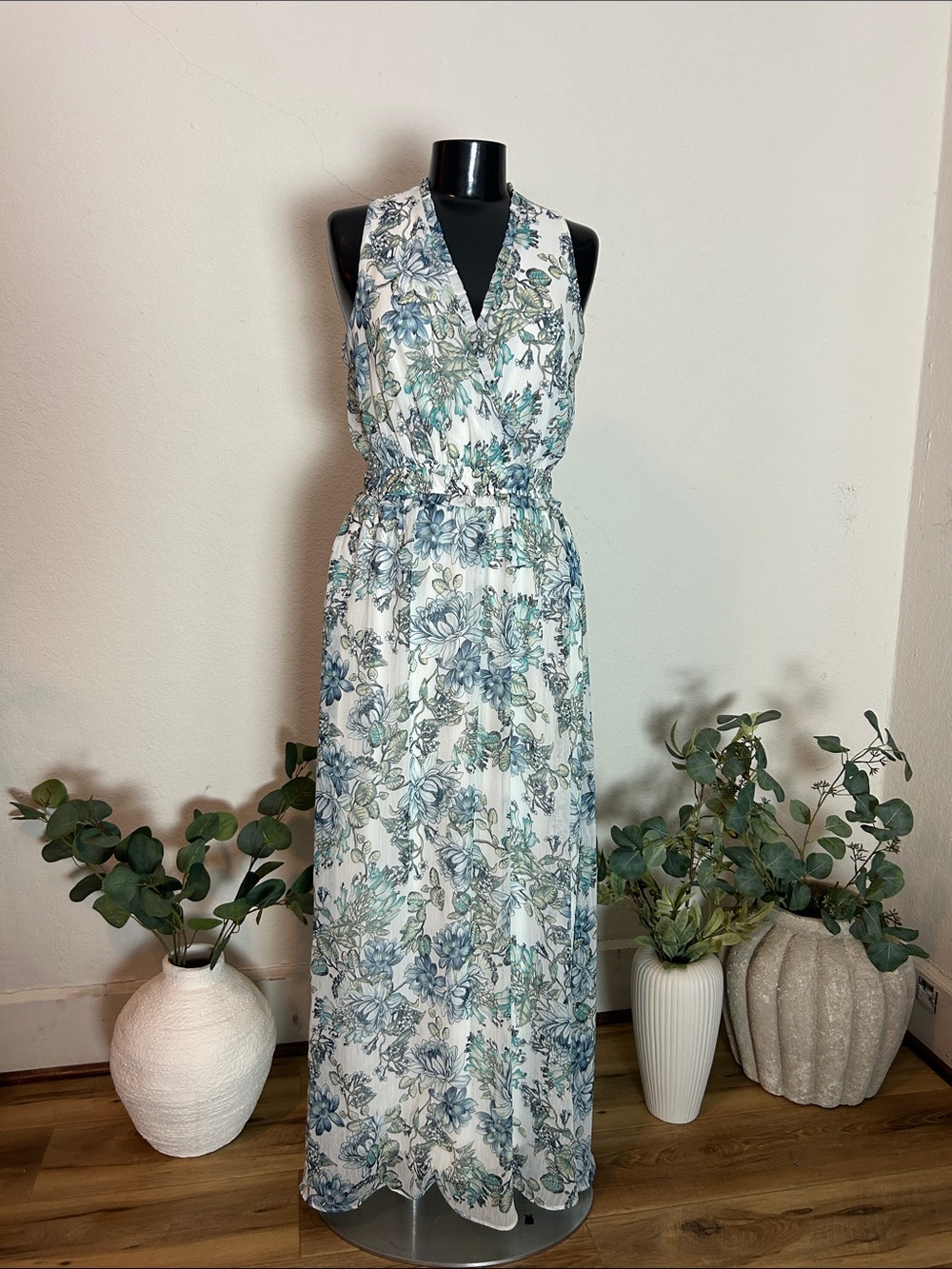 London Times, sz 6, blue multi floral maxi dress, GUC